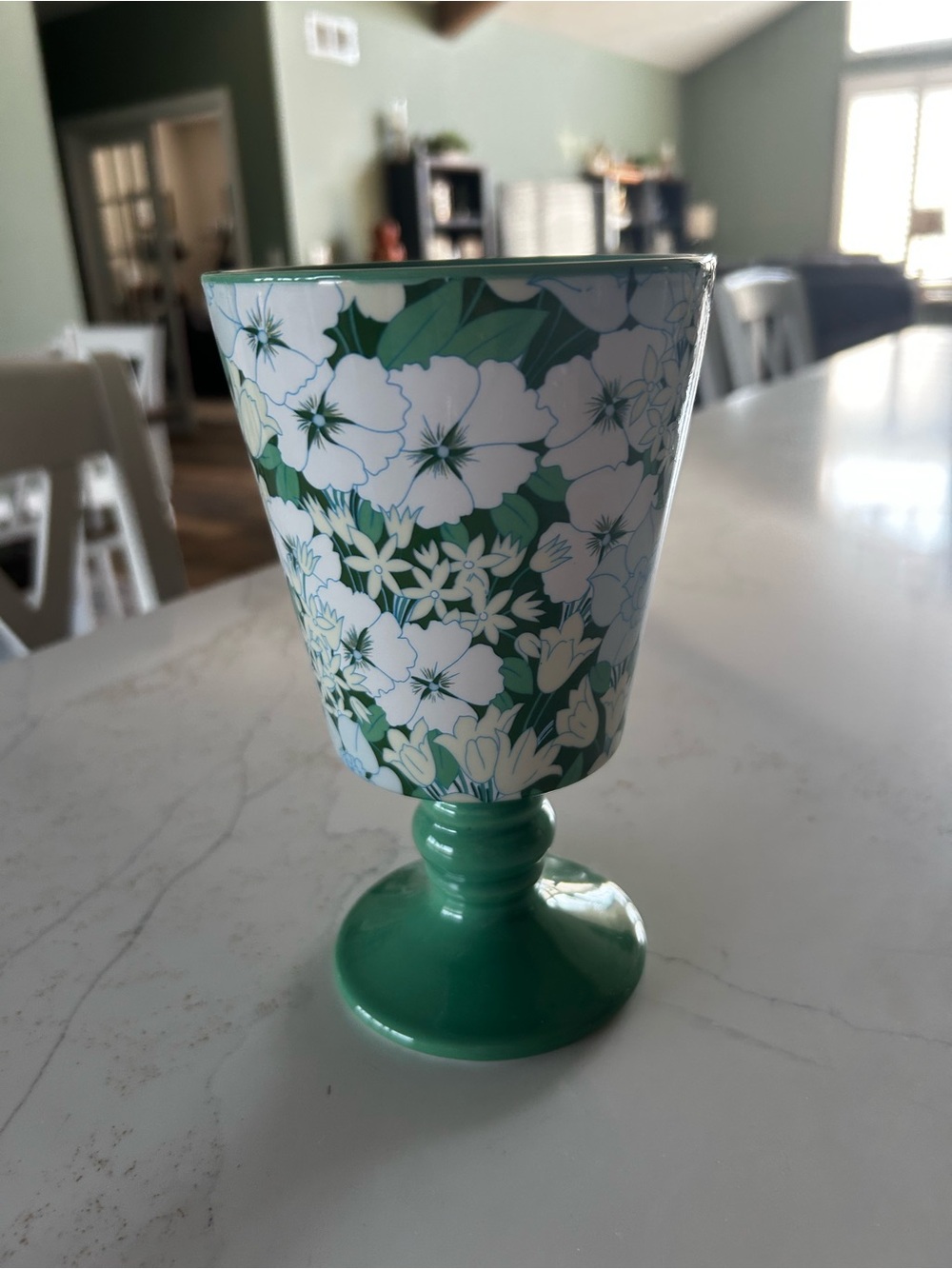 NWT Anthropologie Green Floral Ceramic Goblet by